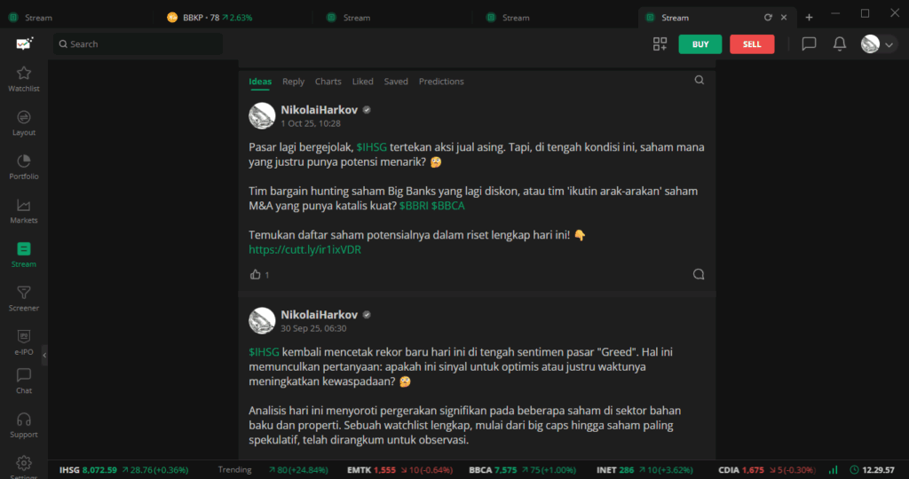 Contoh analisis saham menggunakan OSINT dan AI di komunitas Stockbit.